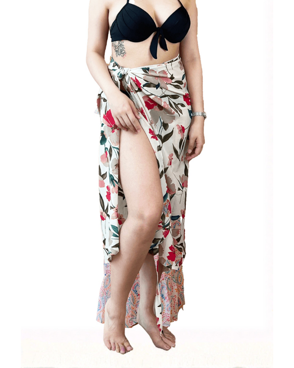 Galia Tropical Convertible Beach Sarong in White