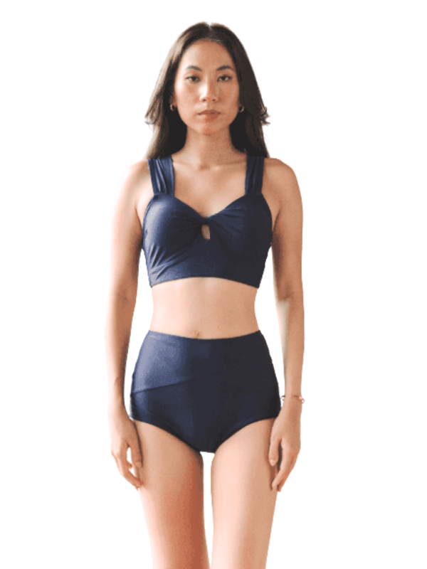 Leighton Push Up Moulded Cup High Waist Bikini Set in Navy