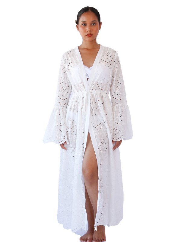 Matilda Eyelet Cardigan in White