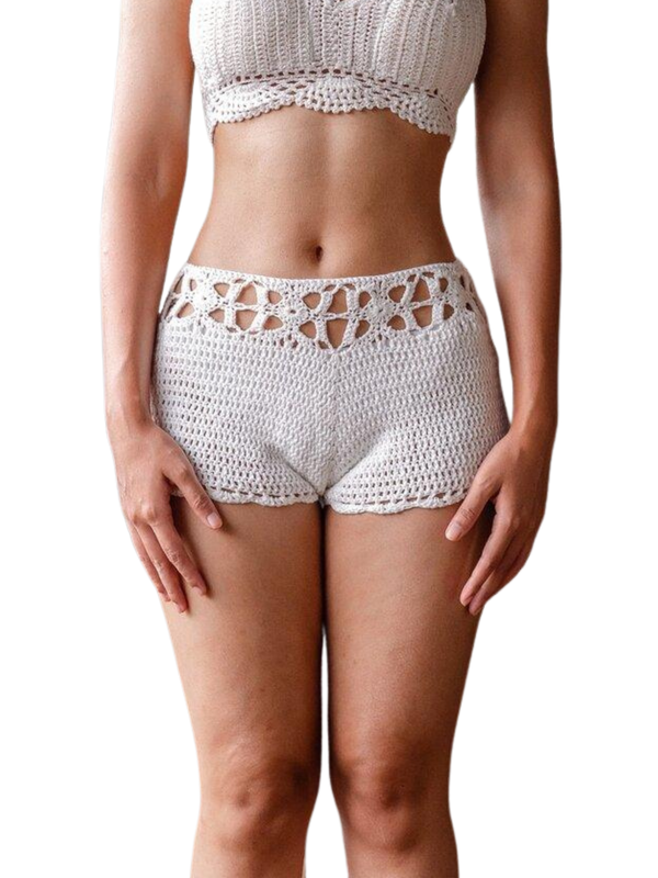 Melika High Waist Crochet Shorts in White