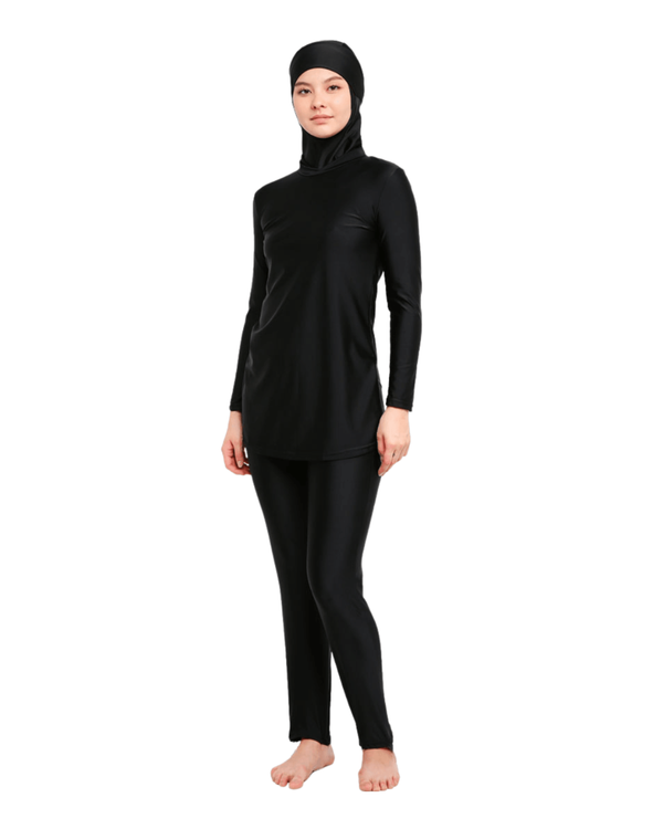 Modernly Modest Melur Muslimah Swimwear Set Black (Plus Size Available)