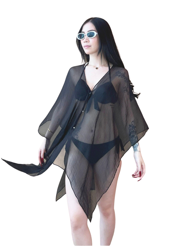 Myra Beach Chiffon Convertible Scarf Cardigan in Black