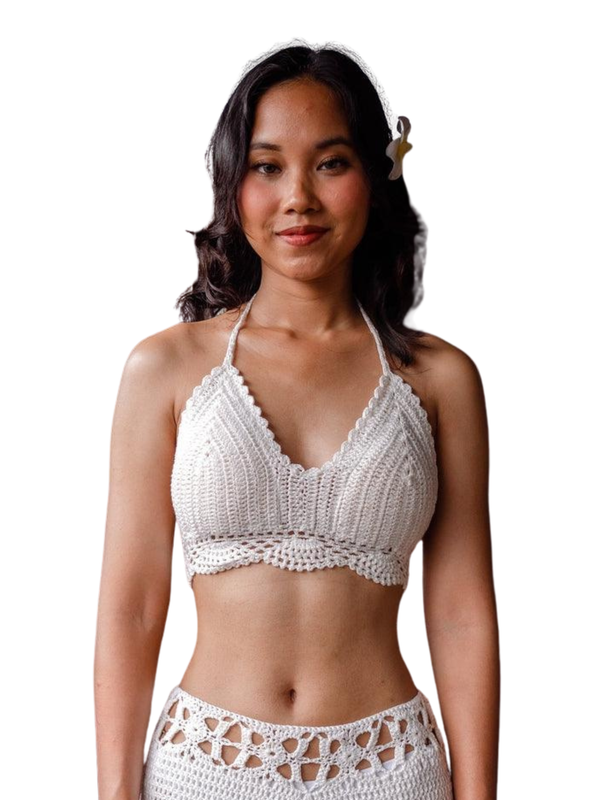 Nala Halter Crochet Top in White
