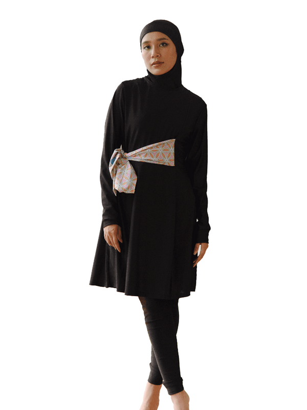 Modernly Modest Suri Belted Muslimah Swimwear Set in Black