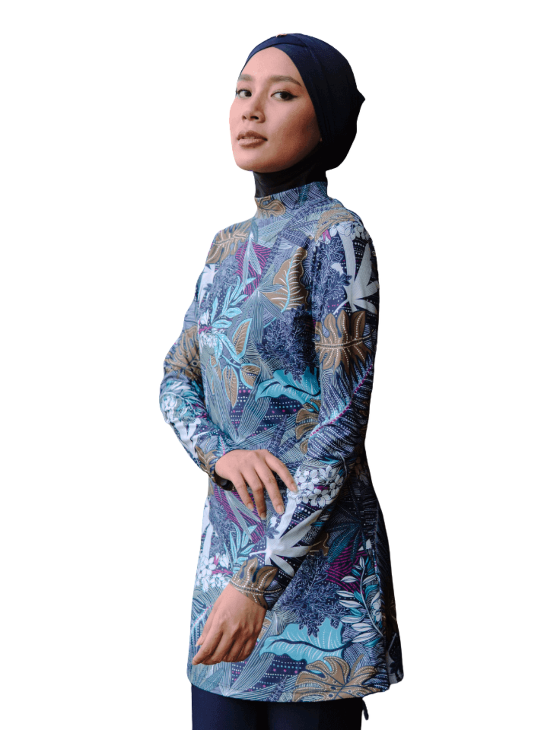 Pink N' Proper - Modernly Modest Suria Tropical Muslimah Swimwear Set in Blue Purple (Plus Size Available) - Women Stylish Beachwear Swimwear Bikini Malaysia