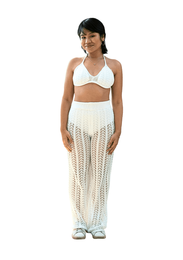 Tanya Crochet Bikini Long Pants Co Ord Set in White