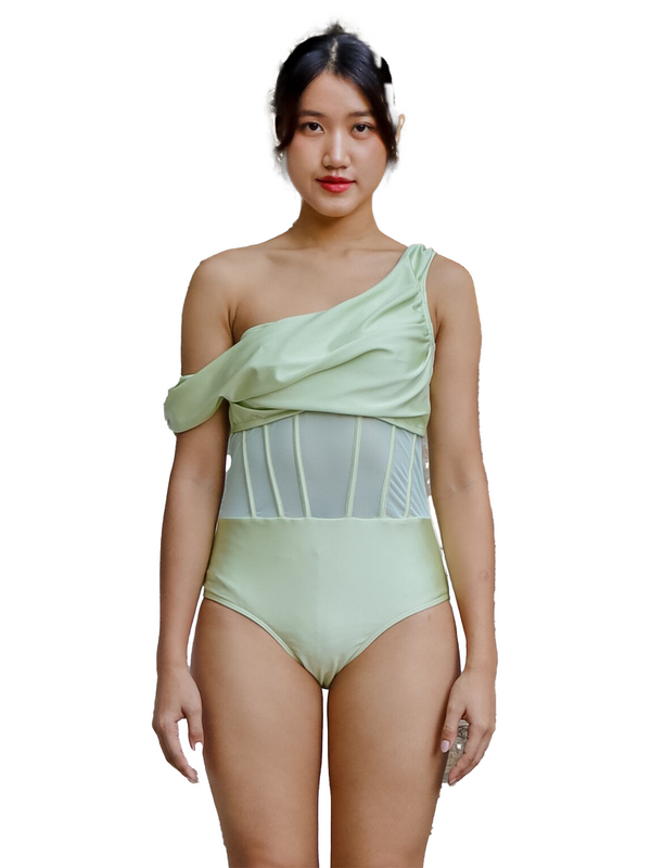 OPULENCE ETHEREAL Tiana Off Shoulder Corset Swimwear in Mint Green