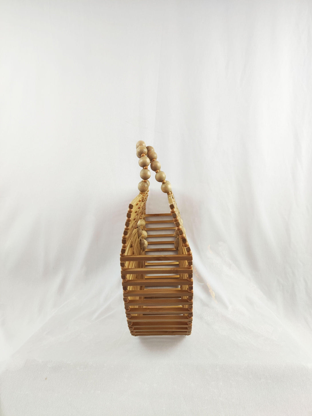 Maia Beach Half Moon Bamboo Handbag with Wood Bead Top Handle in Beige - Pink N' Proper