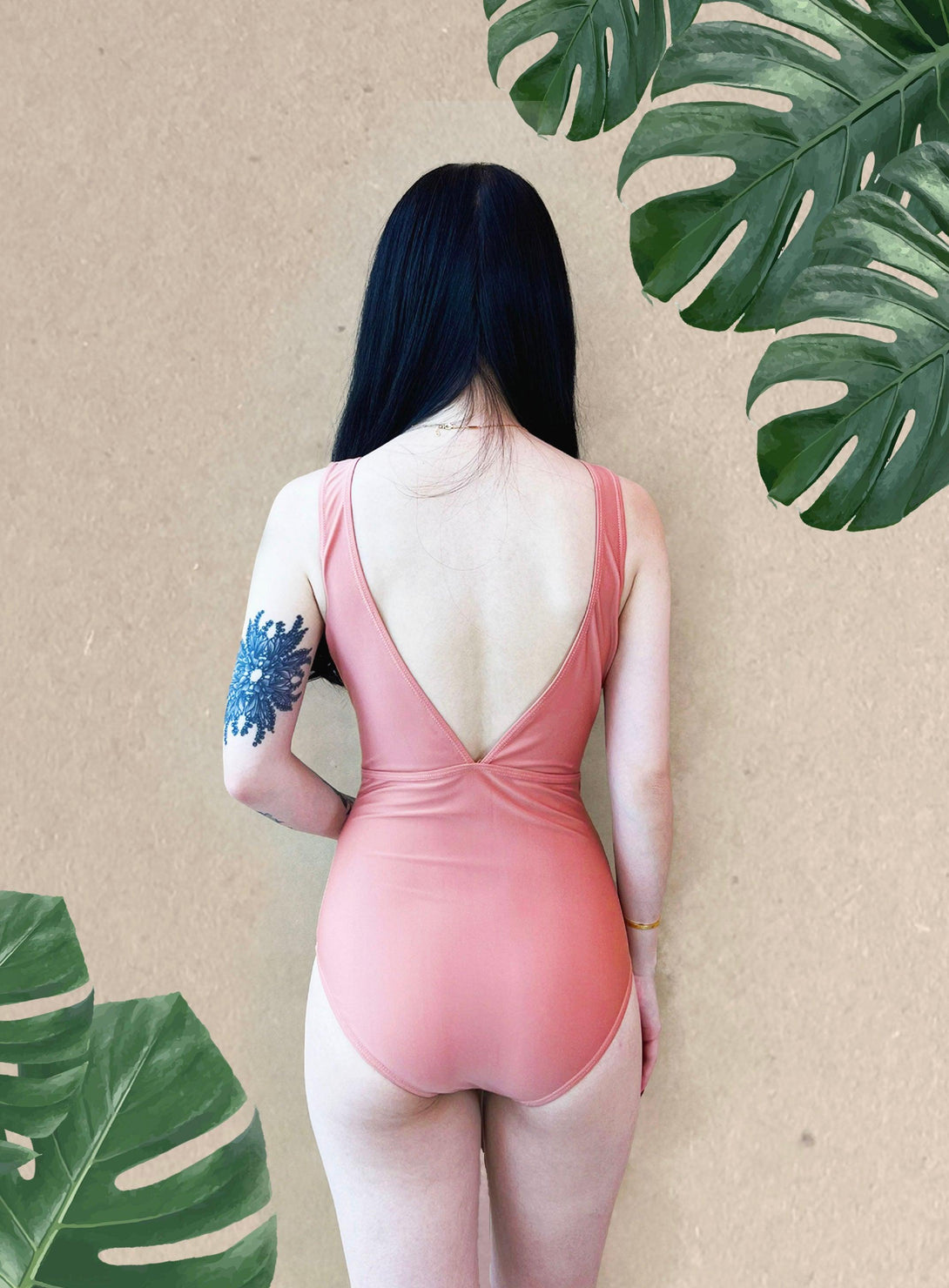 Basic V Front Bareback Swimsuit in Salmon Pink - Pink N' Proper