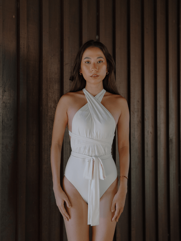 ***PRE-ORDER*** SIGNATURE INFINITY Anggun Convertible Swimsuit in Ivory White - Pink N' Proper