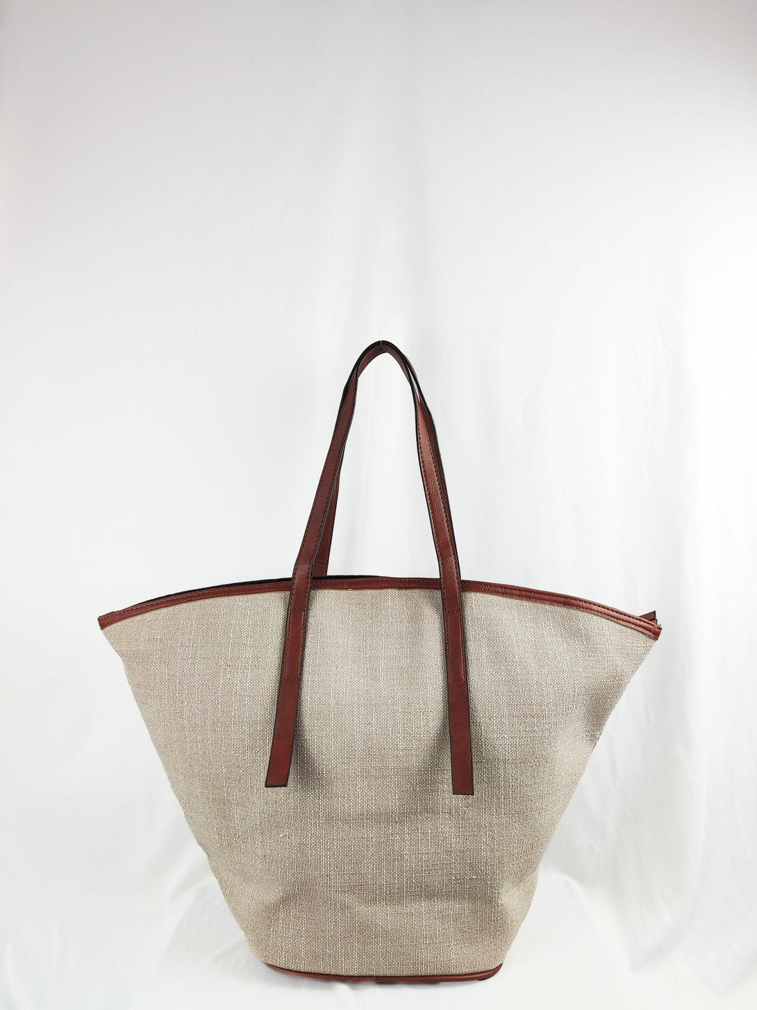 Cerelia Large Canvas Minimalist Shoulder Tote Bag in Brown Beige - Pink N' Proper