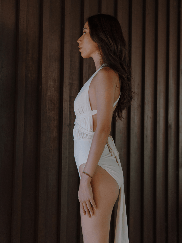 ***PRE-ORDER*** SIGNATURE INFINITY Anggun Convertible Swimsuit in Ivory White - Pink N' Proper