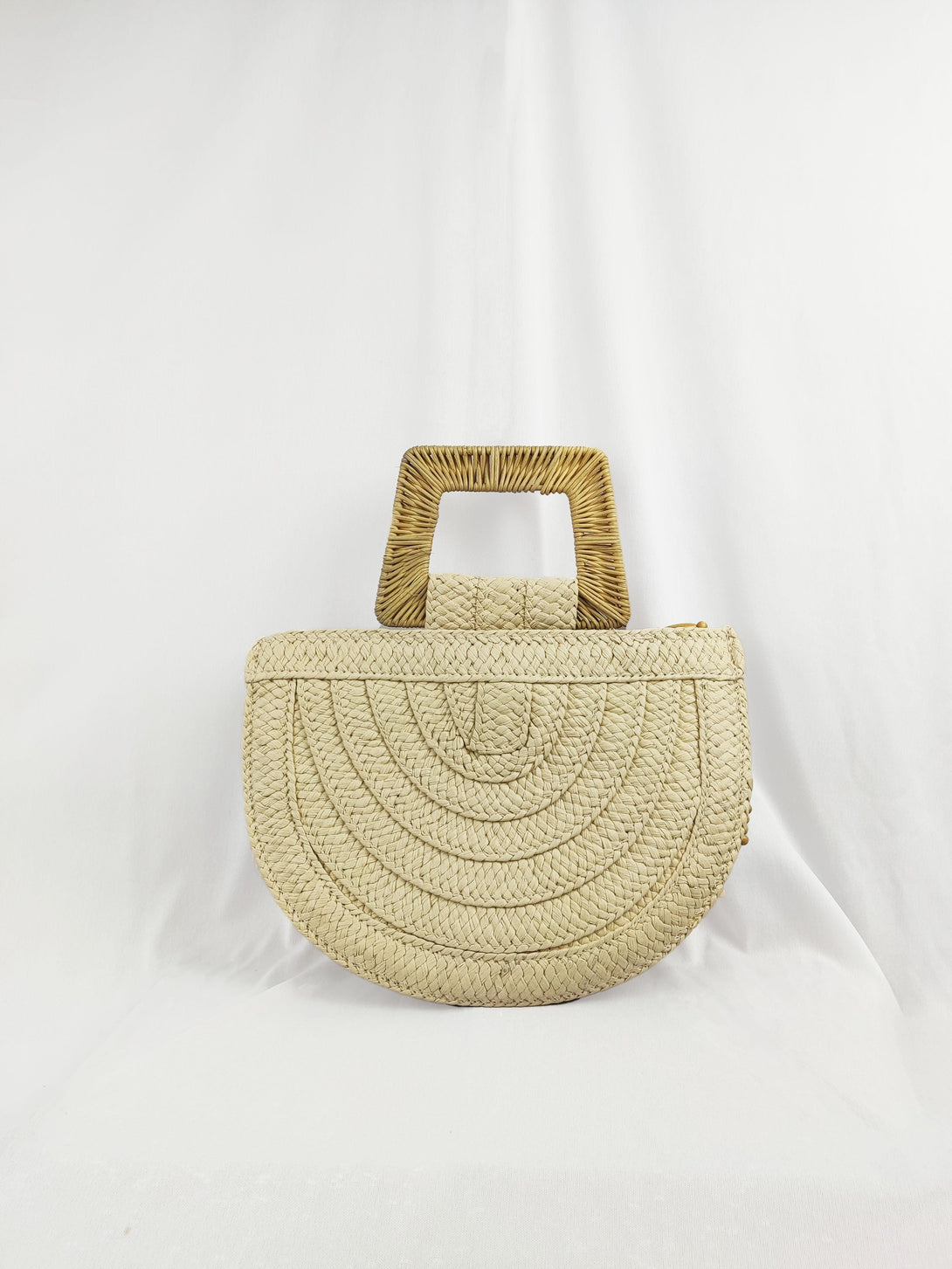 Nessa Handmade Straw Wood Beaded Beach Handbag with Rattan Top Handle in Brown - Pink N' Proper