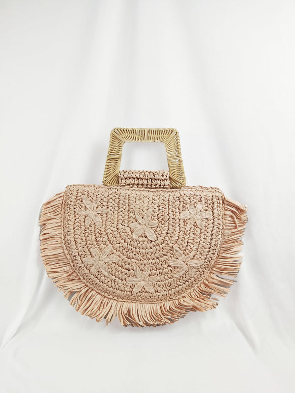 Lilith Handmade Straw Beach Handbag with Rattan Top Handle in Pink - Pink N' Proper