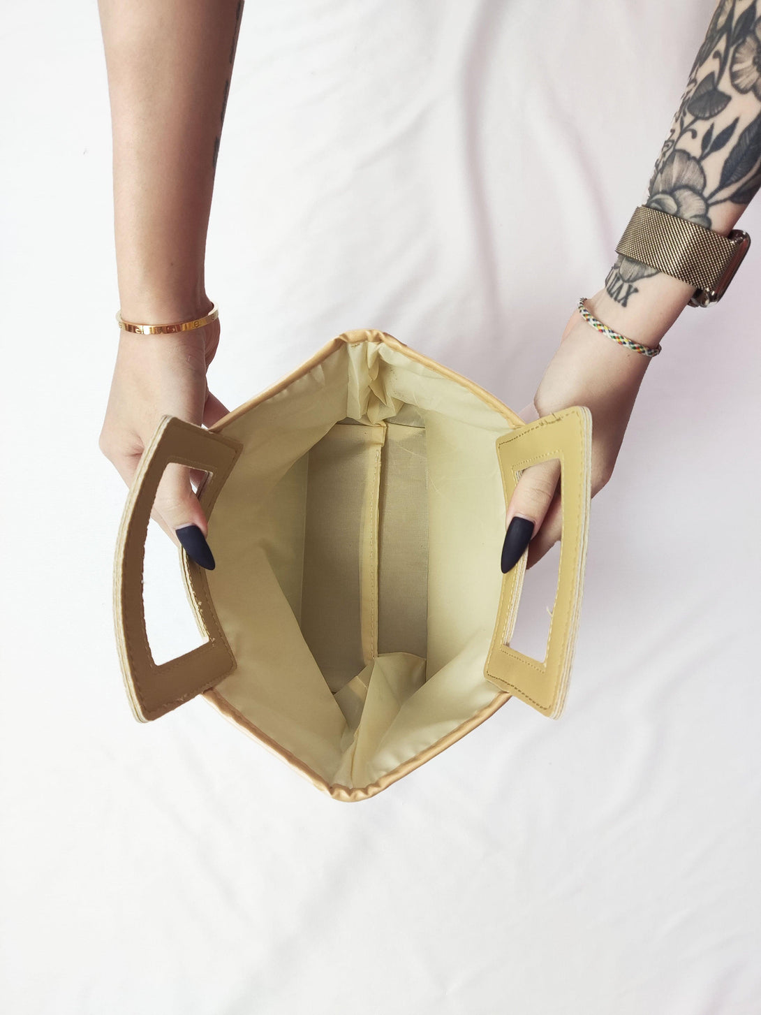 Delia Square Top Handle Straw Bag in Khaki Beige - Pink N' Proper