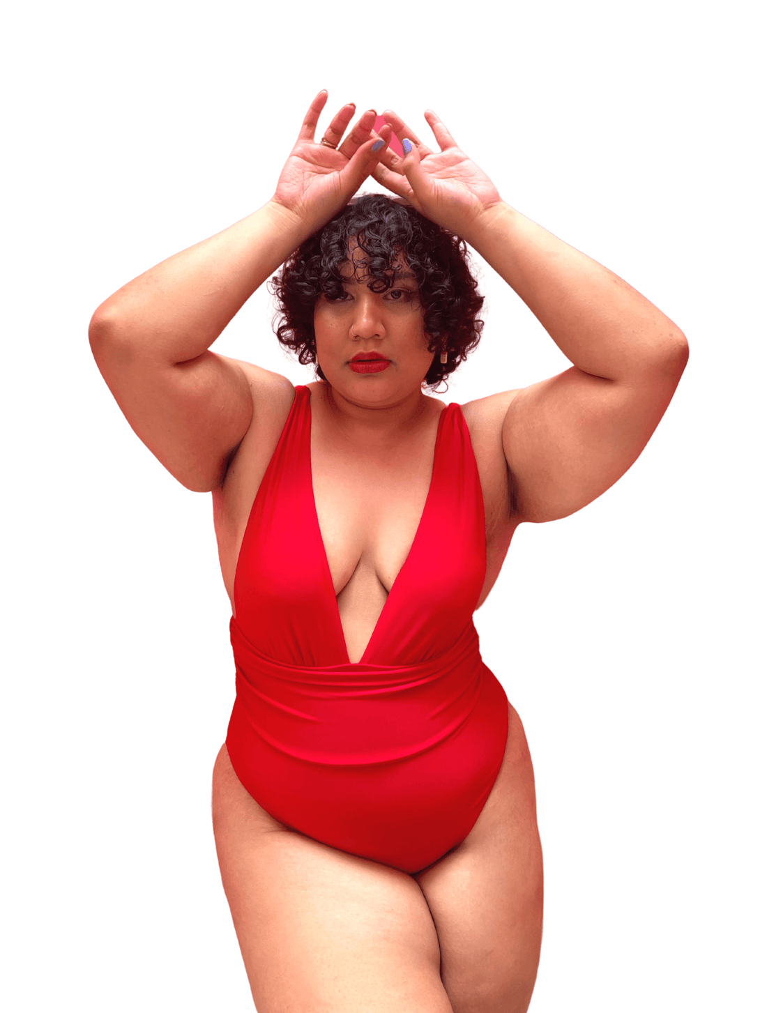 Hadid Plunge Shaping Swimsuit Red - Pink N' Proper