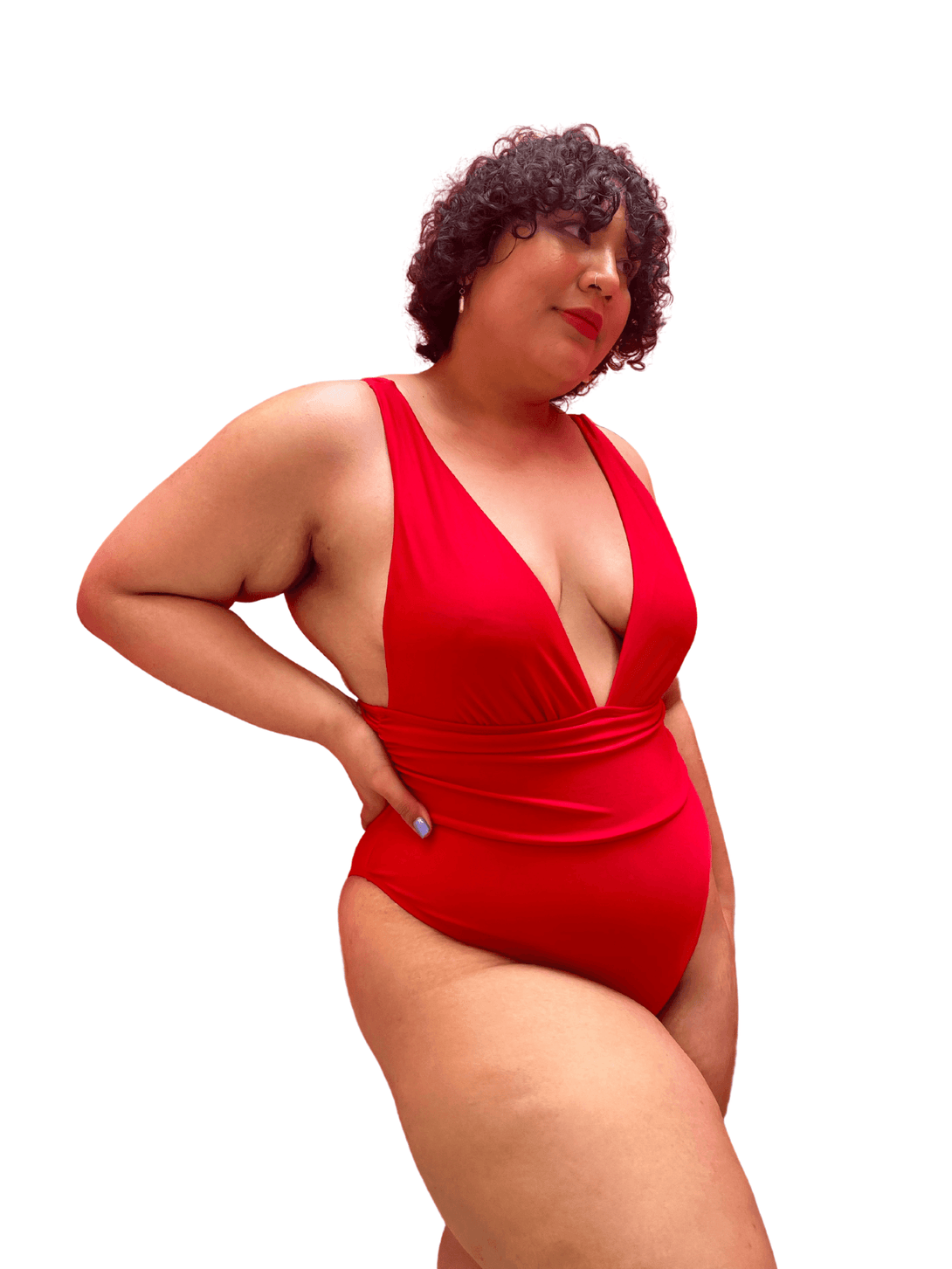 Hadid Plunge Shaping Swimsuit Red - Pink N' Proper