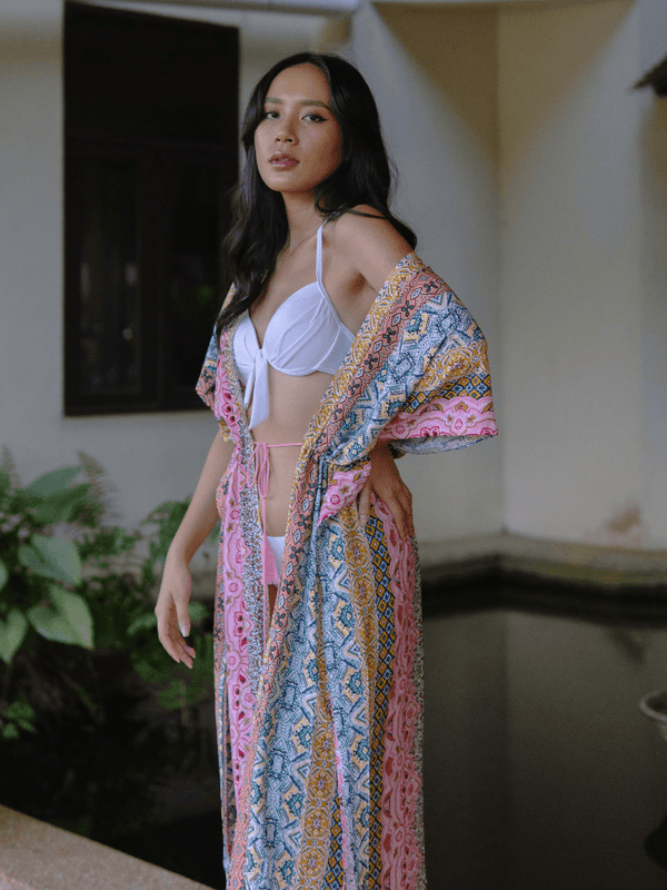 Oahu Aztec Print Long Kaftan in Multicolour - Pink N' Proper