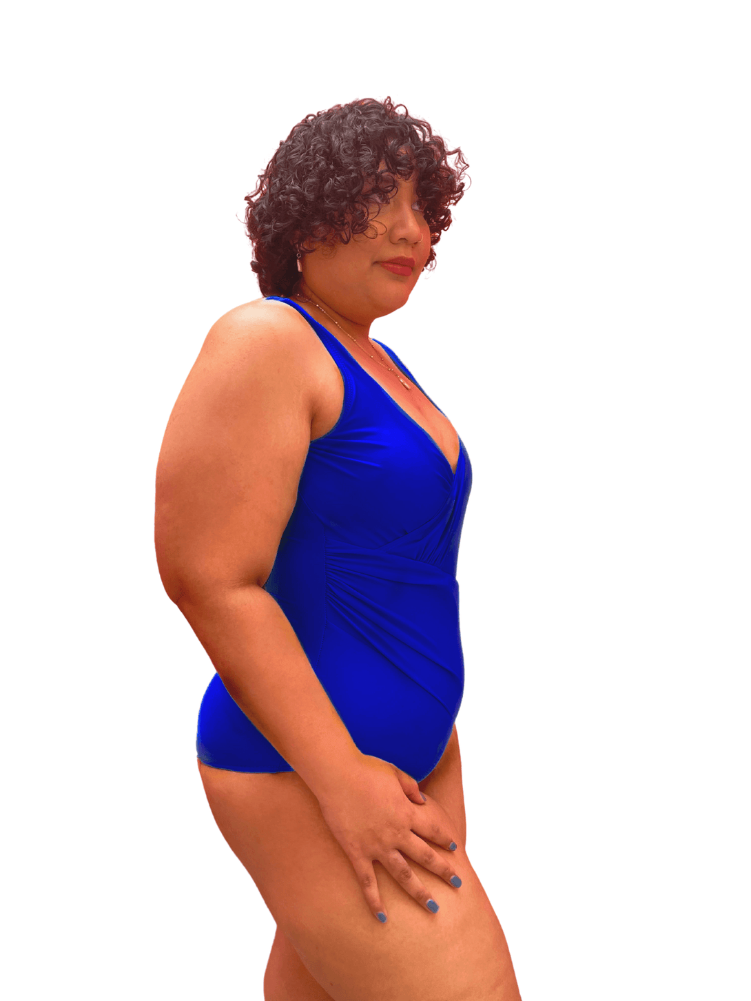 Basic Deep V Bareback Shaping Swimsuit in Classic Blue (Plus Size Available) - Pink N' Proper