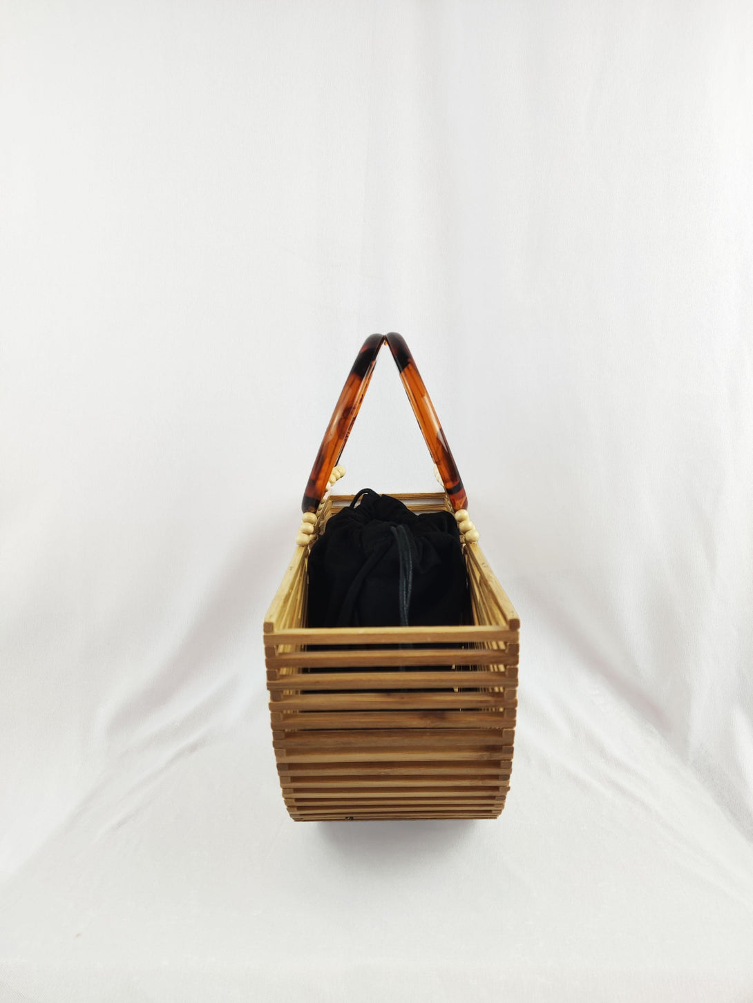 Luna Beach Half Moon Bamboo Handbag with Brown Acrylic Tortoiseshell Top Handle in Beige - Pink N' Proper