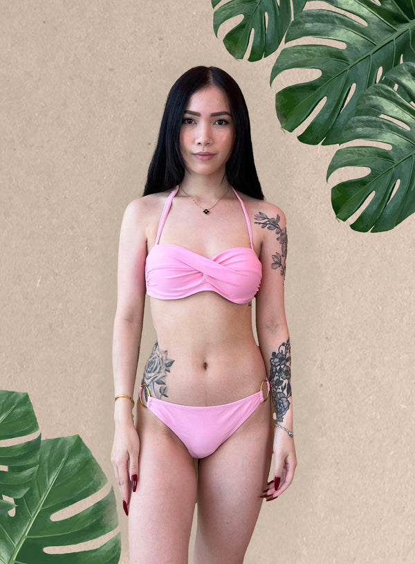 Basic Bandeau Push Up Underwire Bikini Set in Baby Pink - Pink N' Proper