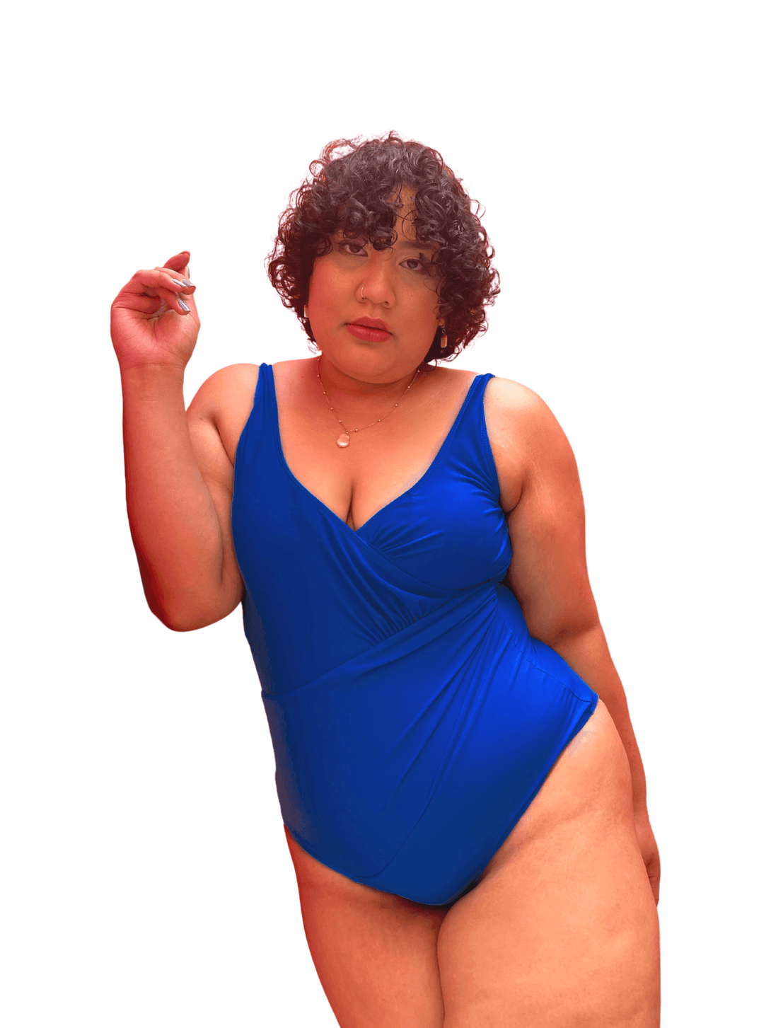 Basic Deep V Bareback Shaping Swimsuit in Classic Blue (Plus Size Available) - Pink N' Proper