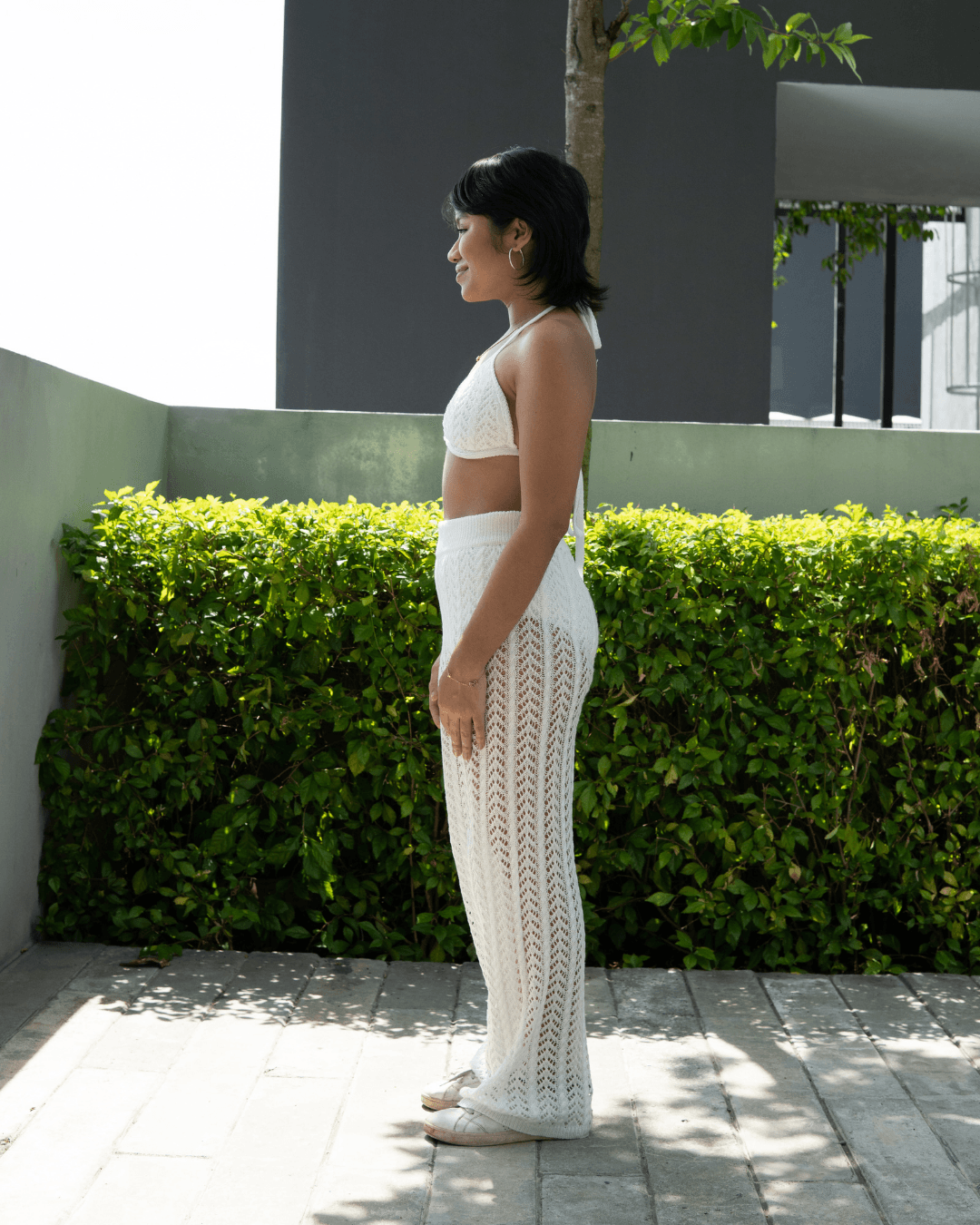 Tanya Crochet Bikini Long Pants Co Ord Set in White - Pink N' Proper