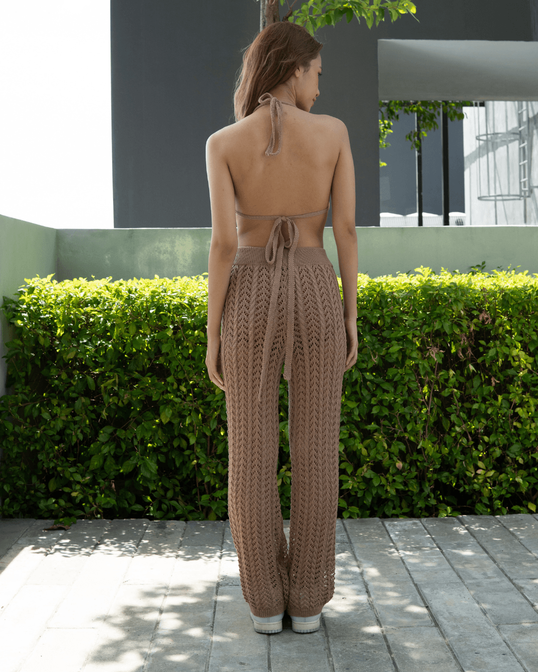 Tanya Crochet Bikini Long Pants Co Ord Set in Sand Brown - Pink N' Proper