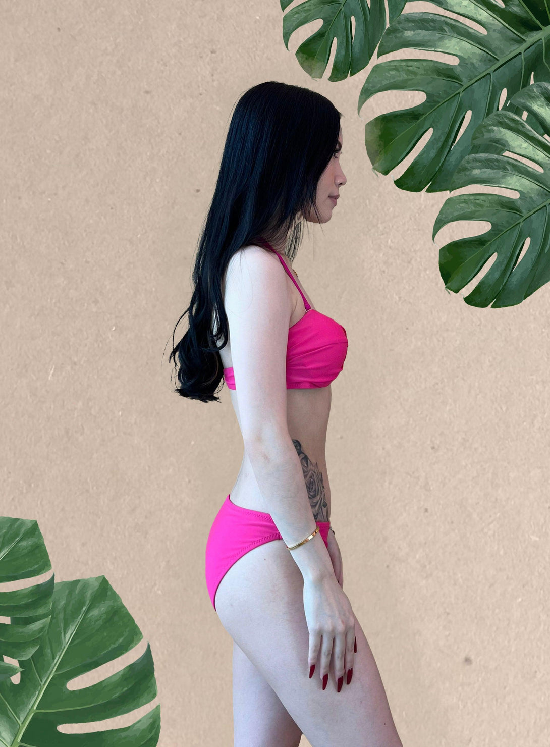 Basic Bandeau Push Up Underwire Bikini Set in Hot Pink - Pink N' Proper