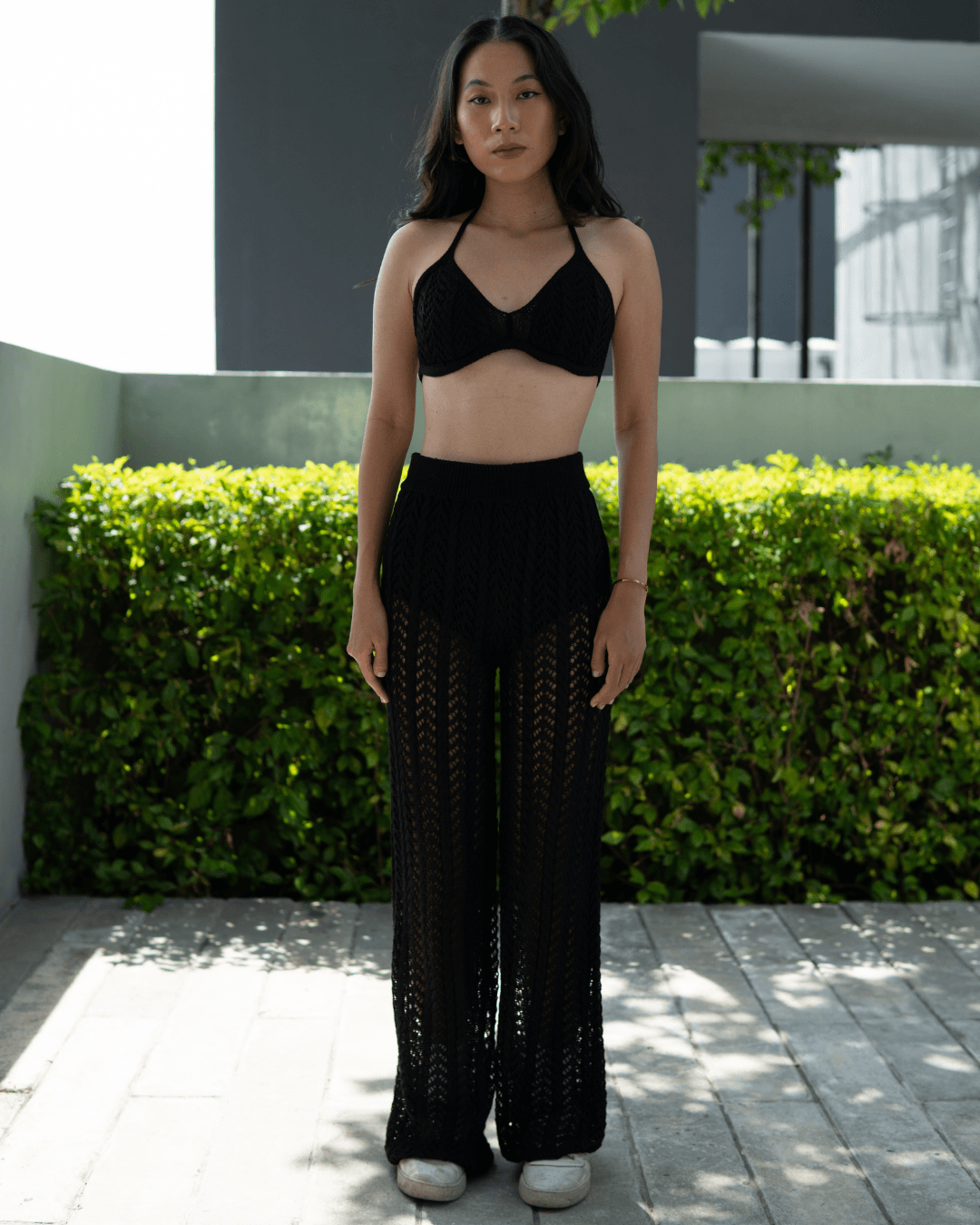 Tanya Crochet Bikini Long Pants Co Ord Set in Black - Pink N' Proper