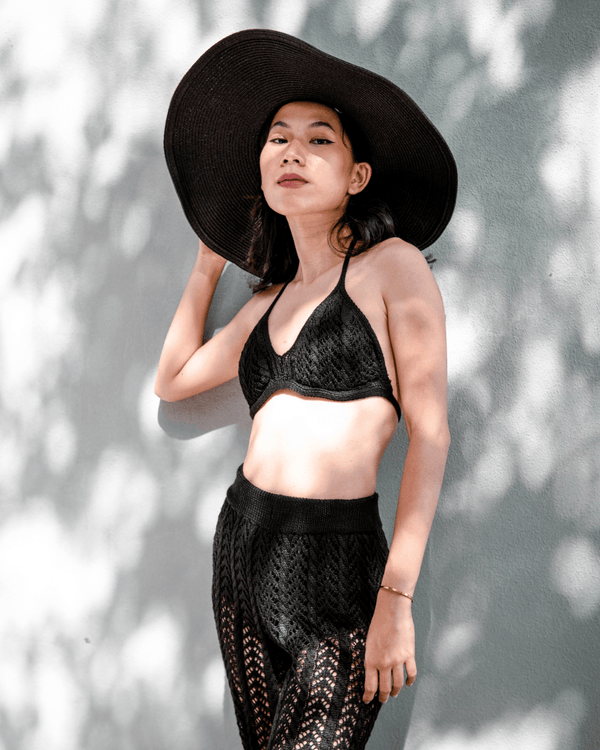 Tanya Crochet Bikini Long Pants Co Ord Set in Black - Pink N' Proper