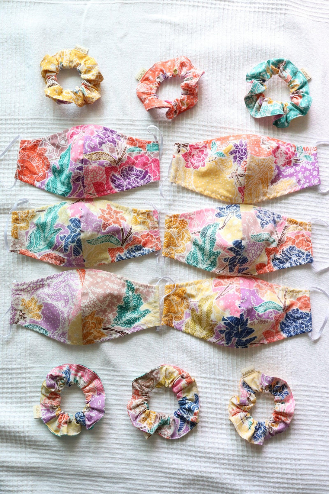 Candy 3 Ply Handstamp Cotton Batik Reusable Face Mask & Scrunchie Set - Pink N' Proper