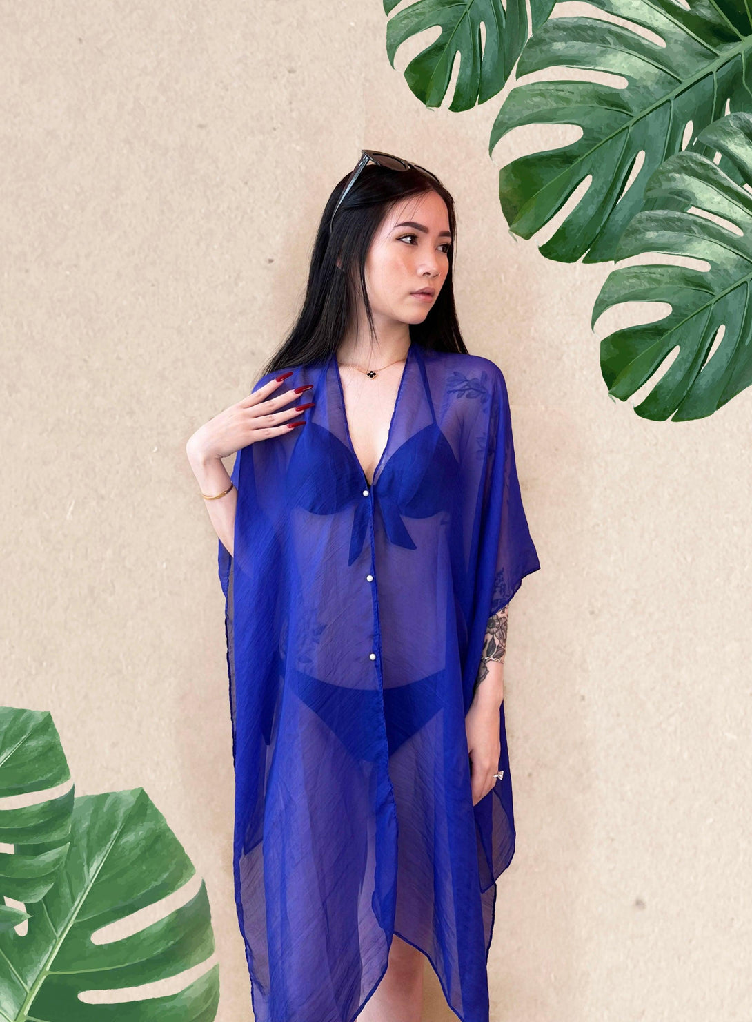 Myra Beach Chiffon Convertible Scarf Cardigan in Classic Blue - Pink N' Proper