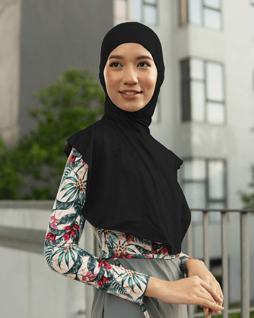 Modernly Modest Muslimah Swim Sports Hijab in Black - Pink N' Proper