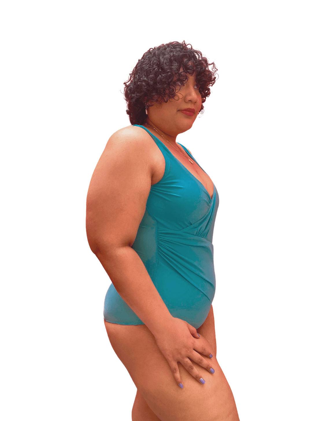 Basic Deep V Bareback Shaping Swimsuit in Teal (Plus Size Available) - Pink N' Proper