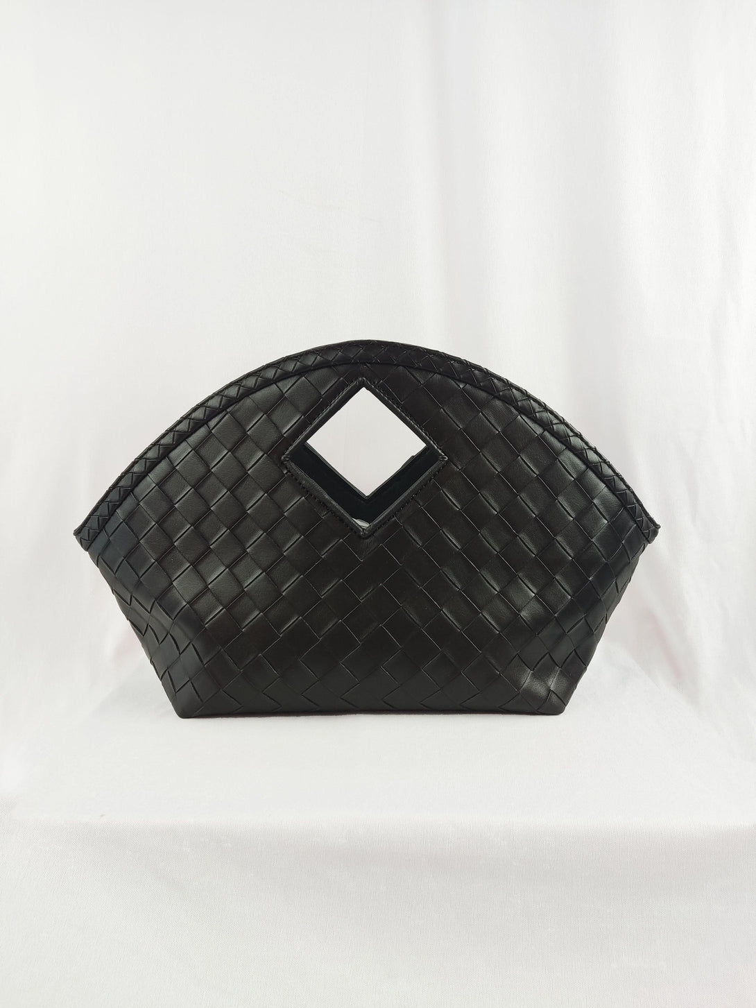Phyllis Woven PU Leather Clutch Bag in Black - Pink N' Proper