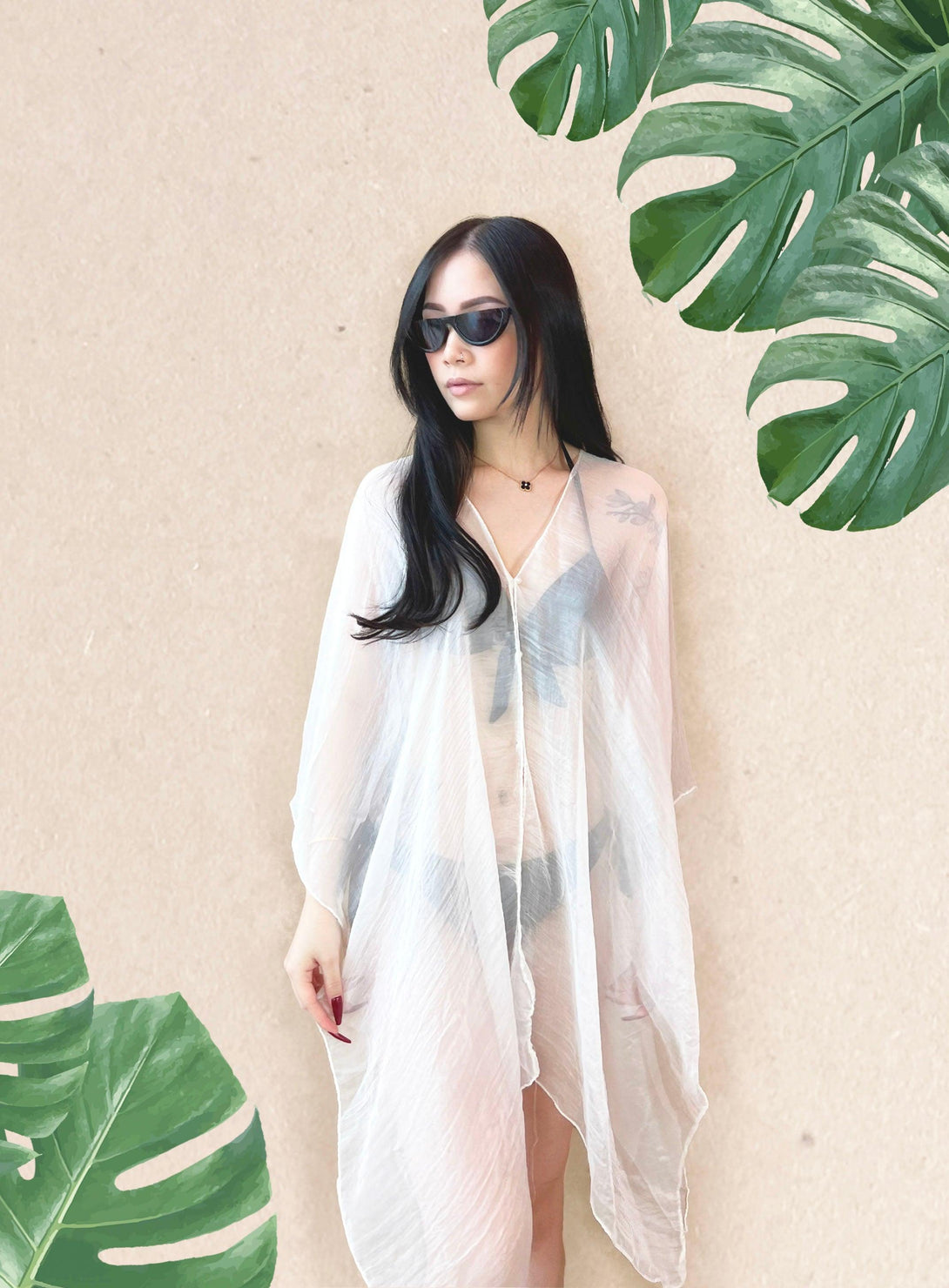 Myra Beach Chiffon Convertible Scarf Cardigan in White - Pink N' Proper