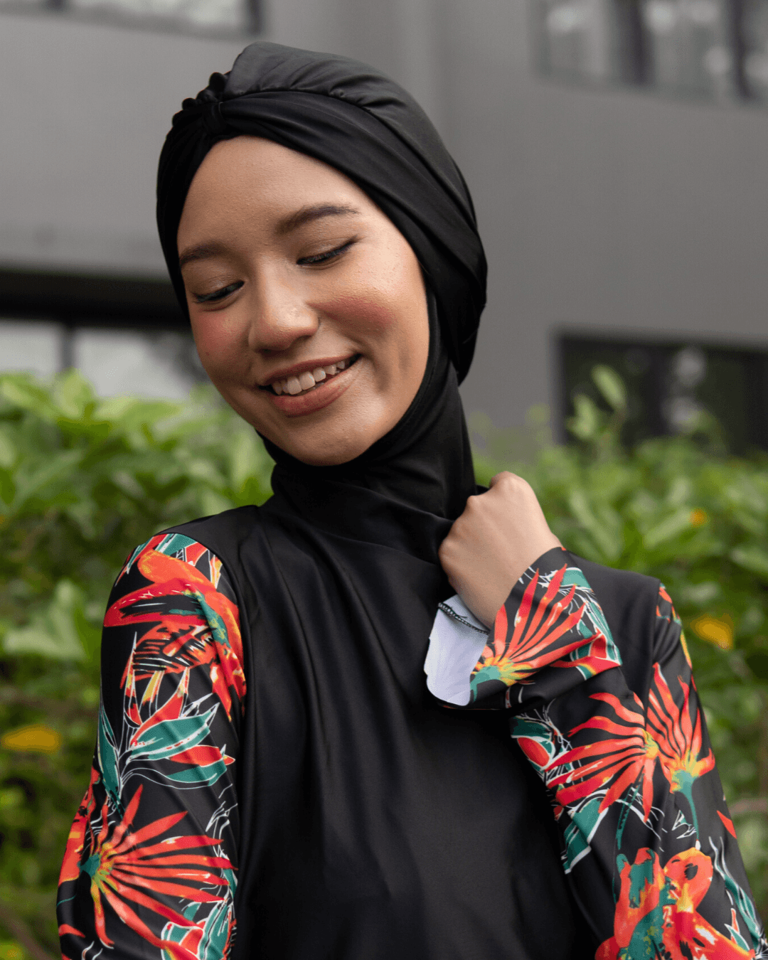Modernly Modest Muslimah Swim Sports Hijab in Black - Pink N' Proper