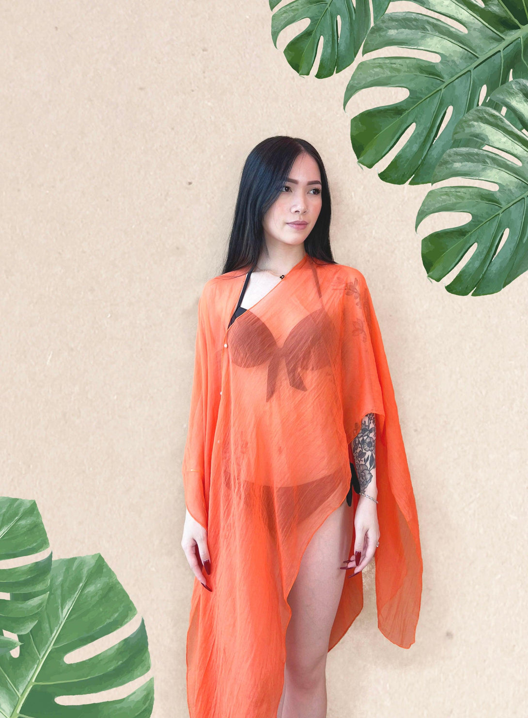 Myra Beach Chiffon Convertible Scarf Cardigan in Orange - Pink N' Proper