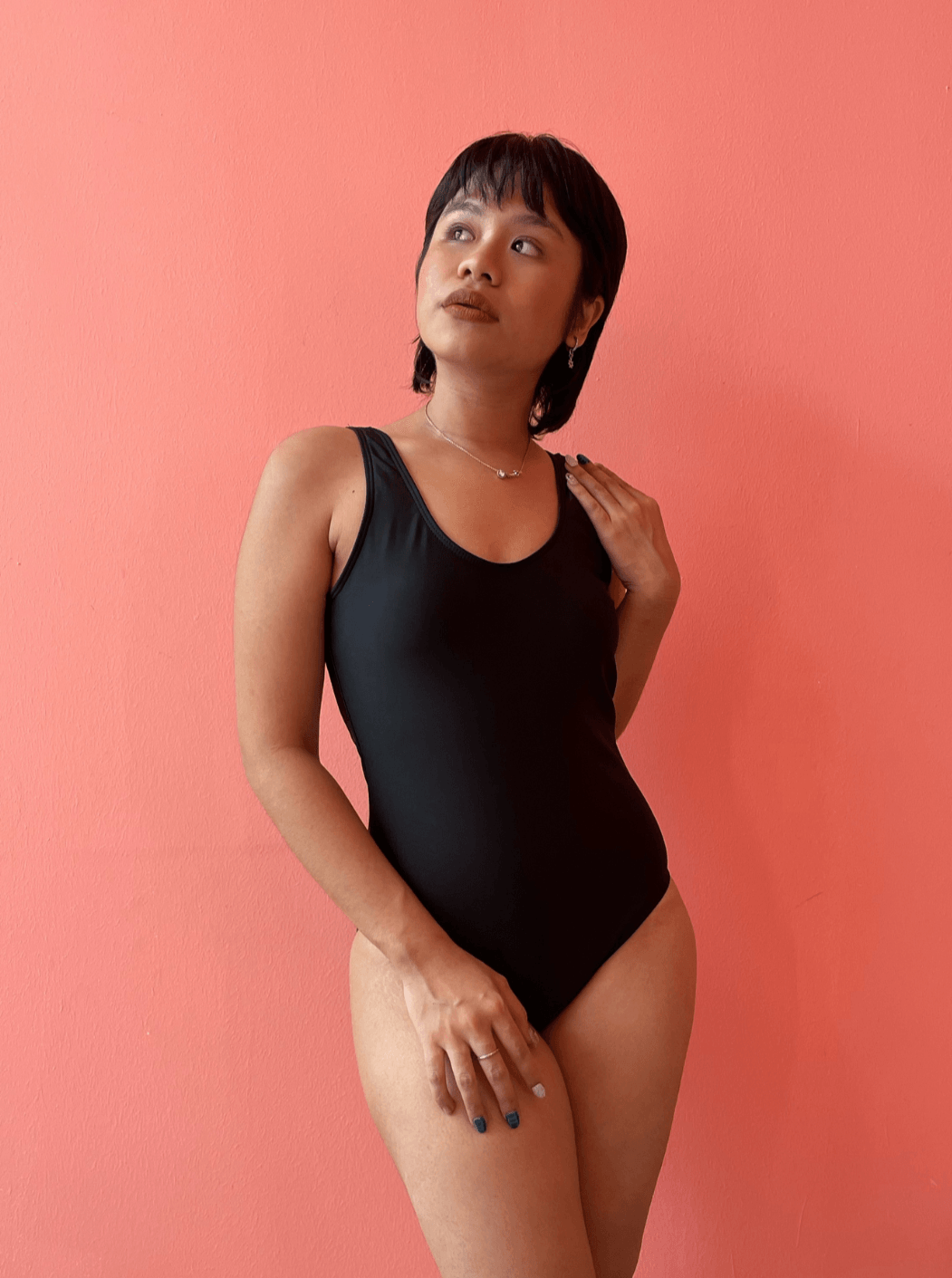 Basic V Back Swimsuit in Black - Pink N' Proper