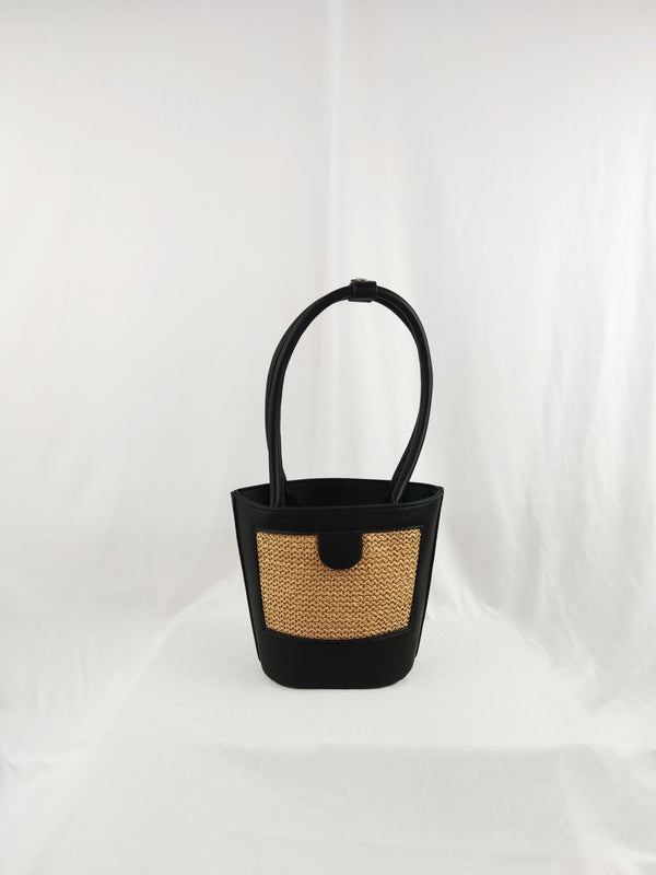 Penelope Straw Beach Handbag in Black Beige - Pink N' Proper
