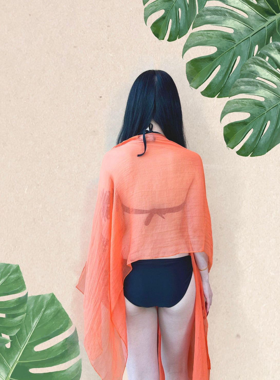 Myra Beach Chiffon Convertible Scarf Cardigan in Orange - Pink N' Proper