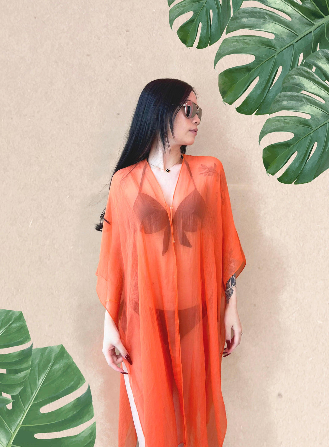 Myra Beach Chiffon Convertible Scarf Cardigan in Orange - Pink N' Proper
