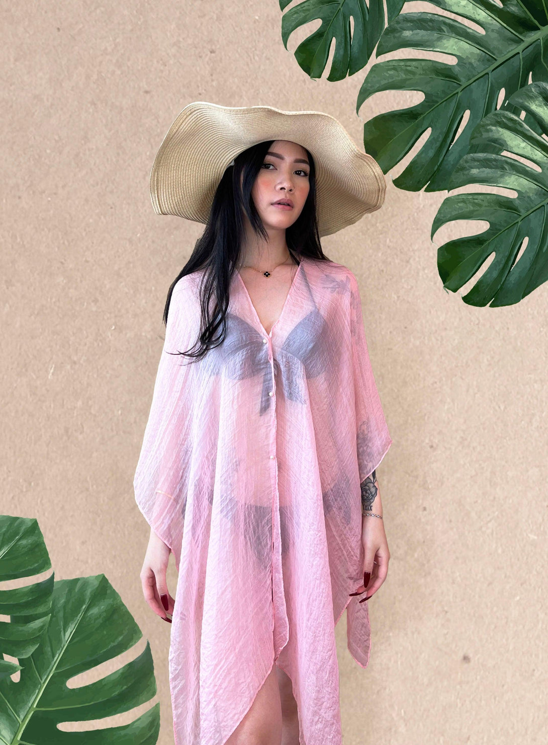 Myra Beach Chiffon Convertible Scarf Cardigan in Pink - Pink N' Proper