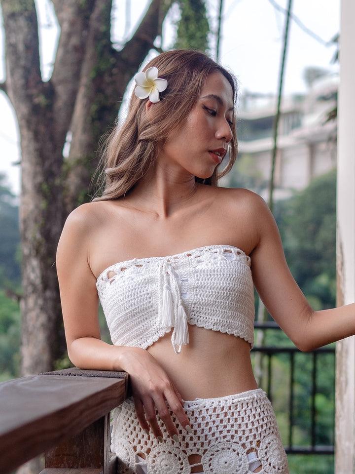 Moana Tube Criss Cross Tassle Crochet Top in White - Pink N' Proper