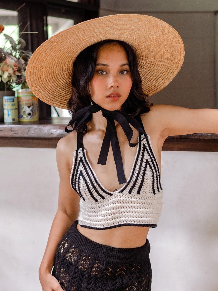 Kalla Monochrome Crochet Top in Black White - Pink N' Proper