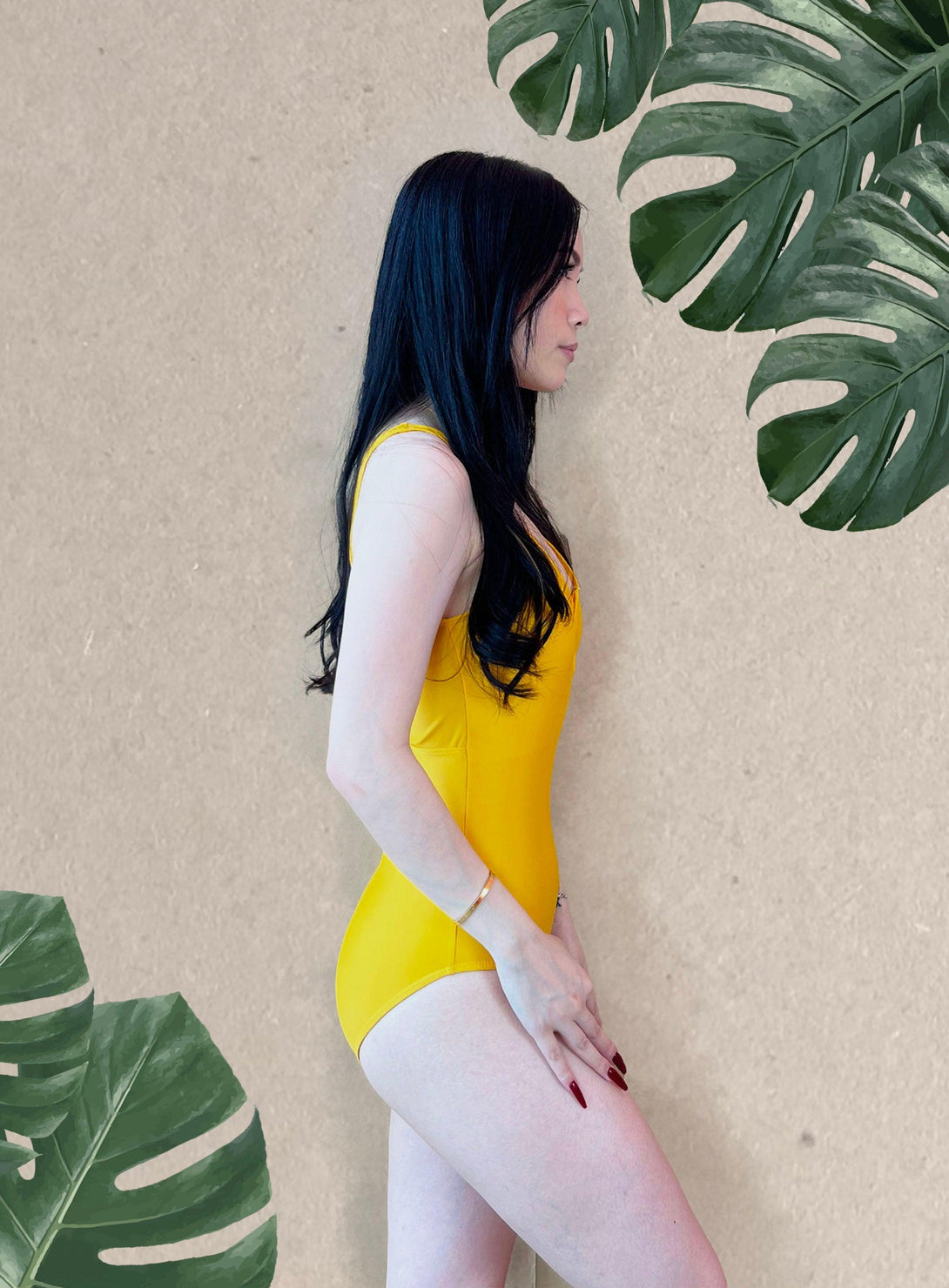 Basic V Front Bareback Swimsuit in Yellow - Pink N' Proper