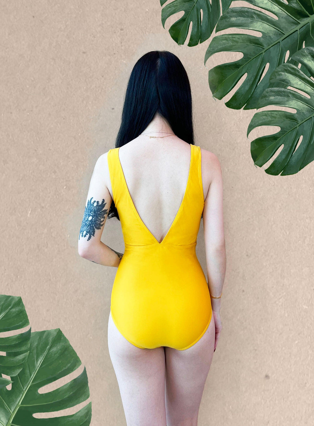 Basic V Front Bareback Swimsuit in Yellow - Pink N' Proper