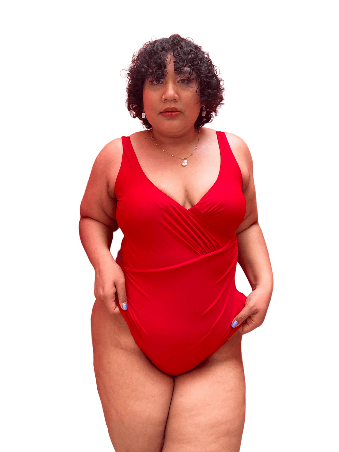 Basic Deep V Bareback Shaping Swimsuit in Red (Plus Size Available) - Pink N' Proper