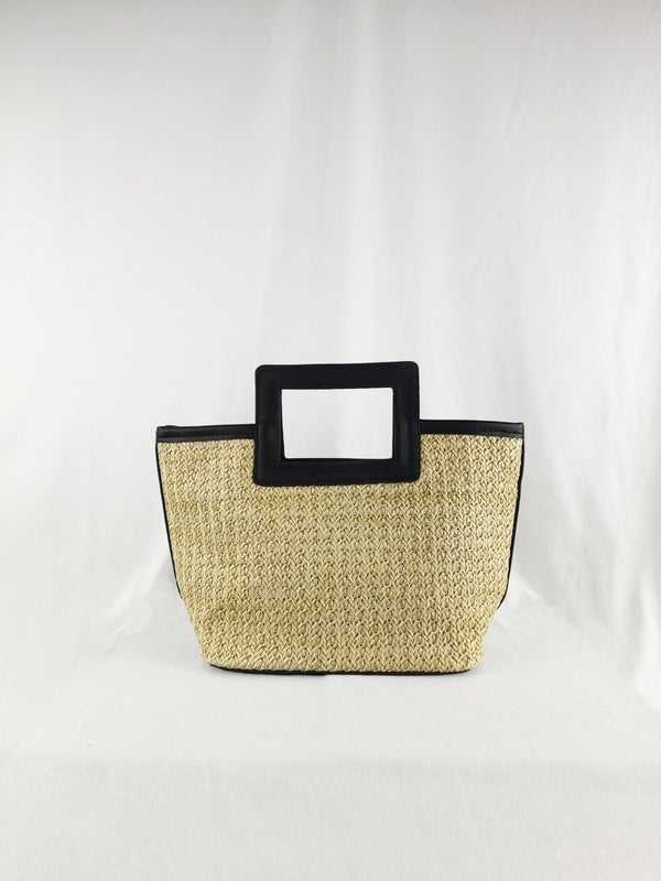 Delia Square Top Handle Straw Bag in Black - Pink N' Proper